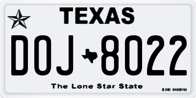 TX license plate DOJ8022