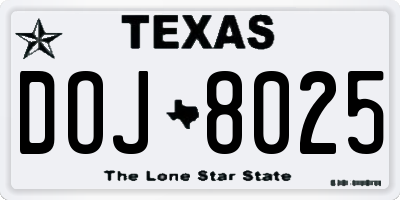 TX license plate DOJ8025