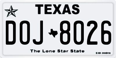 TX license plate DOJ8026