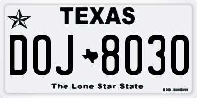 TX license plate DOJ8030