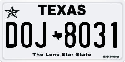 TX license plate DOJ8031