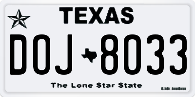 TX license plate DOJ8033