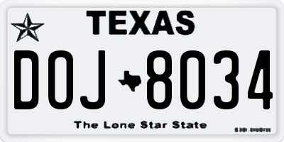 TX license plate DOJ8034