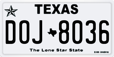 TX license plate DOJ8036