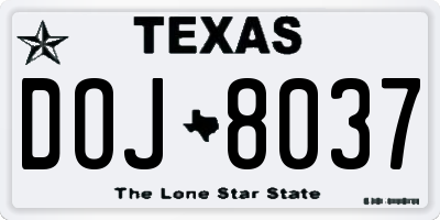 TX license plate DOJ8037