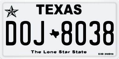 TX license plate DOJ8038