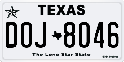 TX license plate DOJ8046