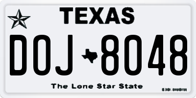 TX license plate DOJ8048