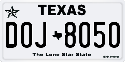 TX license plate DOJ8050