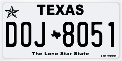 TX license plate DOJ8051