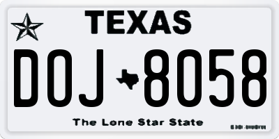 TX license plate DOJ8058