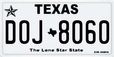 TX license plate DOJ8060