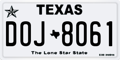 TX license plate DOJ8061