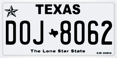 TX license plate DOJ8062
