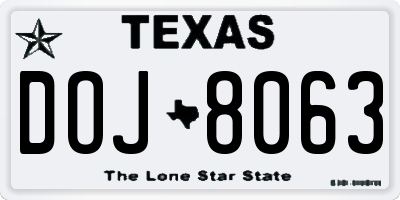 TX license plate DOJ8063