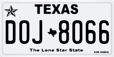 TX license plate DOJ8066