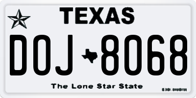 TX license plate DOJ8068