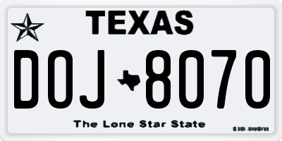 TX license plate DOJ8070