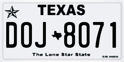 TX license plate DOJ8071