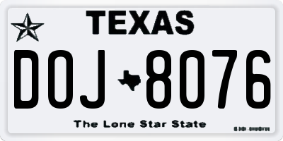 TX license plate DOJ8076