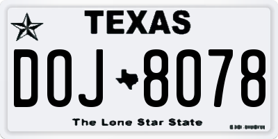 TX license plate DOJ8078