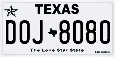 TX license plate DOJ8080