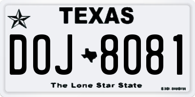 TX license plate DOJ8081
