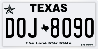 TX license plate DOJ8090
