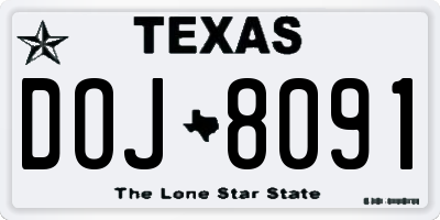 TX license plate DOJ8091