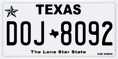 TX license plate DOJ8092