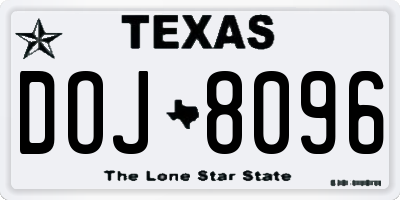 TX license plate DOJ8096