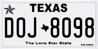 TX license plate DOJ8098