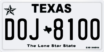 TX license plate DOJ8100