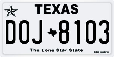 TX license plate DOJ8103