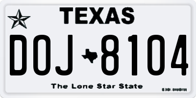 TX license plate DOJ8104