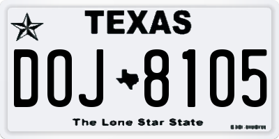TX license plate DOJ8105