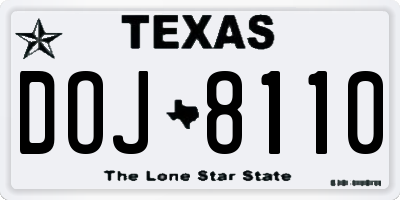TX license plate DOJ8110