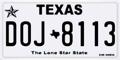 TX license plate DOJ8113