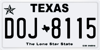 TX license plate DOJ8115