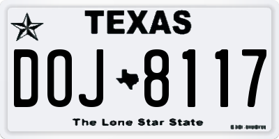 TX license plate DOJ8117