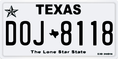 TX license plate DOJ8118
