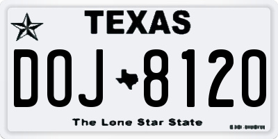 TX license plate DOJ8120