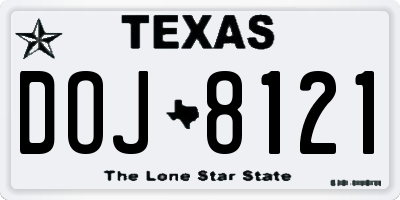 TX license plate DOJ8121