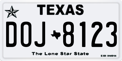 TX license plate DOJ8123