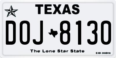 TX license plate DOJ8130