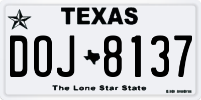 TX license plate DOJ8137