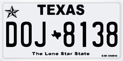 TX license plate DOJ8138