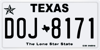 TX license plate DOJ8171