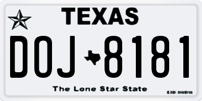 TX license plate DOJ8181