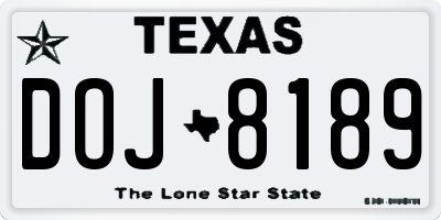 TX license plate DOJ8189